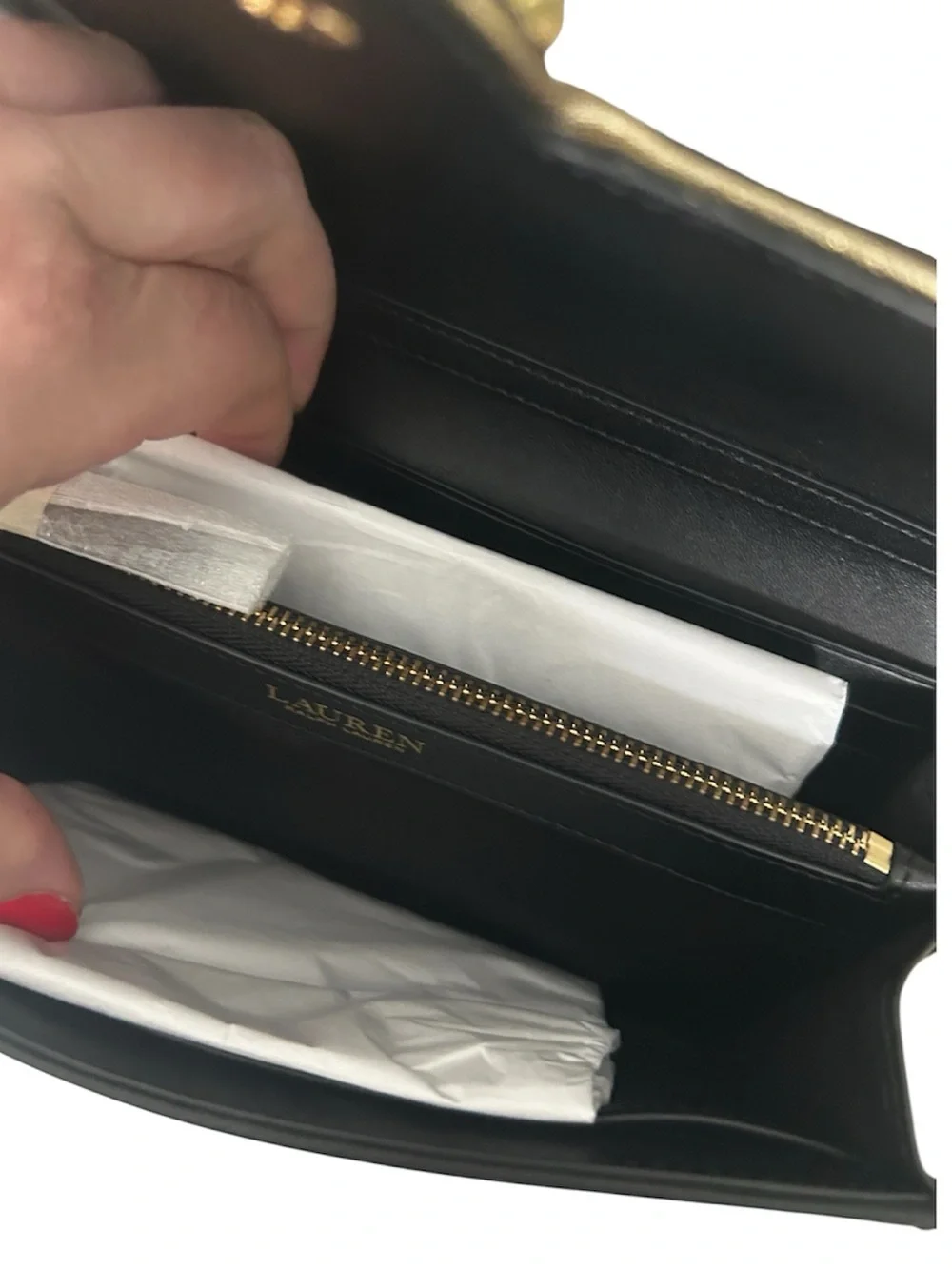 Lauren Ralph Lauren Leather Adair Crossbody Gold Trim